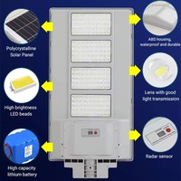 Lampe solaire à détecteur de mouvement pour rue 100w 200w 300w 400w 800w Lampe à haut lumen Lumière solaire LED pour rue extérieure