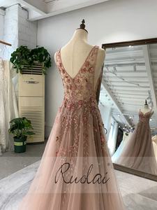 ASA-0074 Sexy V-Ausschnitt Staubiges Rosa Kristall Abendkleider Ballkleid - Product Image 6