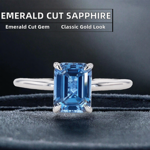 925 <b>Sterling</b> <b>Silver</b> Sapphire & Moissanite Emerald Cut Center Stone Minimalist IGI Certified Gold Plated <b>Wedding</b> <b>Band</b> for Women - Product Image 2