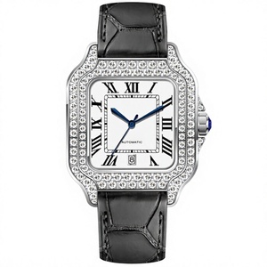 Montre automatique mécanique GEZFEEL avec cadran carré en moissanite, verre saphir et bracelet en cuir, étanche 5 bars - Product Image 5