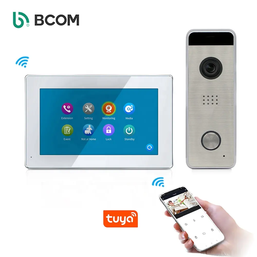 Bcomtech Kit Interkom Pintu 1080 P 7 Inci, Kit Interkom Video Pintu Wifi Layar Sensor, Ip Tuya Hd Cerdas