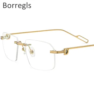 Borregls IP Plating Alloy Glasses Men Square Myopia Prescription Eyeglasses Frames frameless Optical Male Eyewear 150260