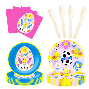 DAMAI Easter Tableware Set Eggs <b>Patterned</b> Disposable <b>Paper</b> Plates With Chicken Design for Kids Birthday Supplies Serves 8 Pcs - Product Image 3