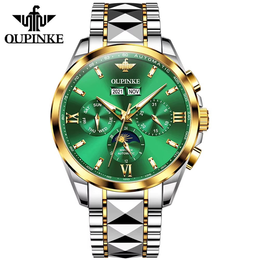 5 green dial silver gold strap
