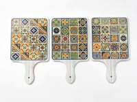 Vente en gros de dessous-de-plat en céramique marocaine à motifs dorés, avec poignée en céramique, résistant à la chaleur