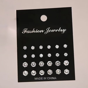 Juego de Aretes y Anillos Redondos de Aleación de Zinc con Circonita para Mujer, Engaste de Garra, Joyería para Fiesta, 12 Piezas, Hecho en China - Product Image 5