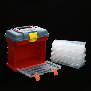 कस्टम लोगो 4 रैक फिशिंग बॉक्स सिस्टम टैकल बॉक्स में 4 3700 यूटिलिटी टैकल बॉक्स हैं, ड्यूरा व्यू ढक्कन के साथ क्विक एक्सेस टॉप स्टोरेज - Product Image 1