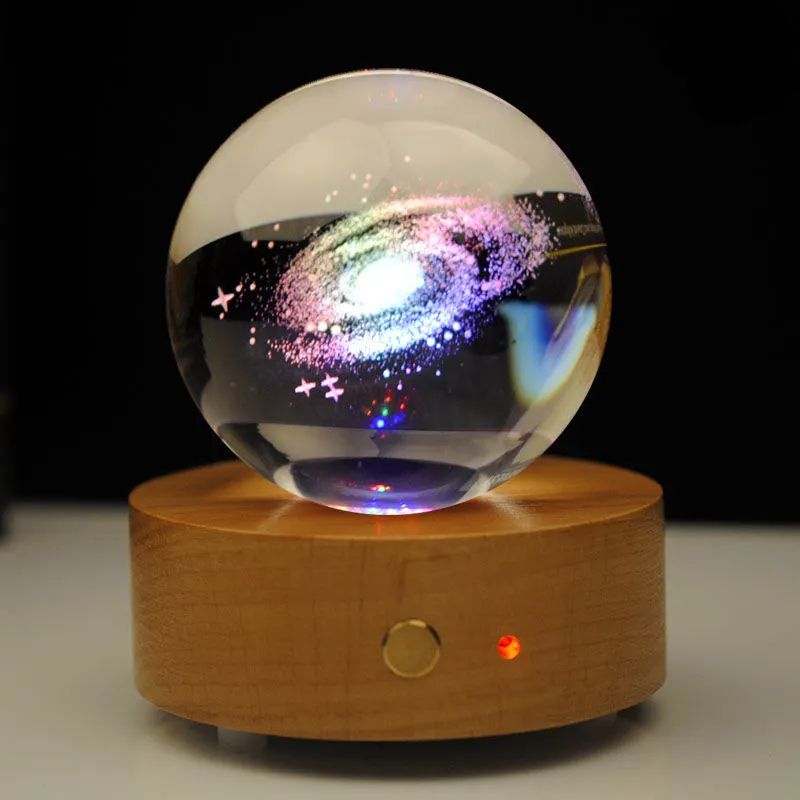 Carved solar globe system novelty projection LED night light Rotating music box crystal ball