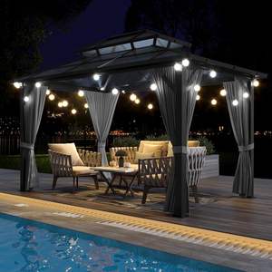 Gazebo à toit rigide, gazebo <span class=keywords><strong>permanent</strong></span> en aluminium robuste avec rideaux et moustiquaire pour jardin - Product Image 1