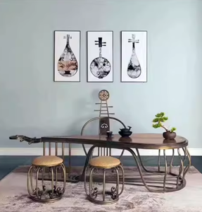 Table à thé, bois massif, fer forgé, pipa, table vintage, table basse et chaise assorties, table à thé Zen, balcon, table à thé - Product Image 4