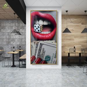 Peinture sur toile imprimée haute définition avec éclairage LED Art Déco de luxe pour la décoration du salon, design en porcelaine cristalline - Product Image 6