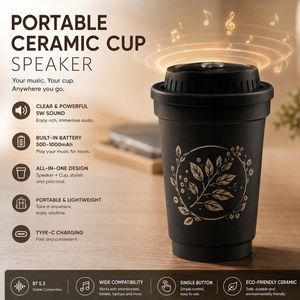 Customizable Ceramic Cup <b>Speaker</b> with LED Light 5W Portable <b>Audio</b> for Coffee Tea Promotional Gift with Logo Printing - Product Image 1