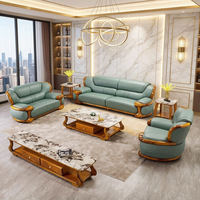 Ensemble de canapés en cuir européen pour villa moderne, canapé en bois massif de taille villa avec revêtement en cuir pour mobilier de salon