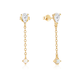 CANNER Simple S925 Argent Sterling Goutte d'eau Zircon Longue Chaîne Pendentif Pompon Opale Diamant Boucles d'oreilles Or 18 carats - Product Image 1