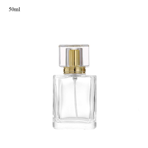 Luxury 50ml <b>Glass</b> Perfume Bottle with Flat Square Shape Thick Base and Acrylic Lid Screen Printing Crimp Pump - Product Image 6