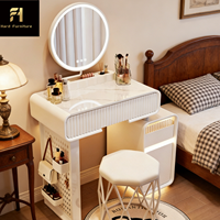 Table de maquillage multifonctionnelle de haute qualité avec miroir LED blanc style crème français, plateau en roche, pour chambre à coucher et table de chevet