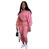 Winter Activewear Thick Womens Jogging 2 Two Piece Crop Top Pants Set for Women Sweat Suit Tracksuits Sweatsuit Fitness Set