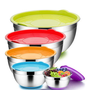 עיצוב ליטוש פנים סיטונאי נירוסטה מונע החלקה סיליקון תחתית קערת ערבוב קערת סלט פירות סט עם מכסים צבעוניים - Product Image 6