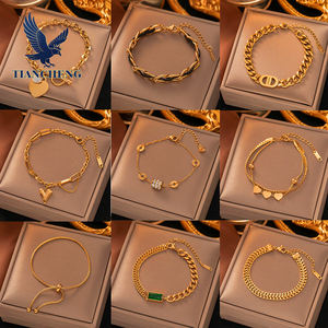 Ensemble de bijoux en or plaqué 18 carats de 15 mm avec trèfle à quatre feuilles, bracelet porte-bonheur tendance - Product Image 2