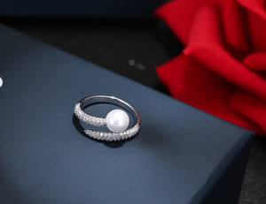 Bague Ouverte en Argent Pur 925, Ornée de Perles et Diamants, Style Coréen, Bijoux en Argent Pur Vente en Gros - Product Image 4