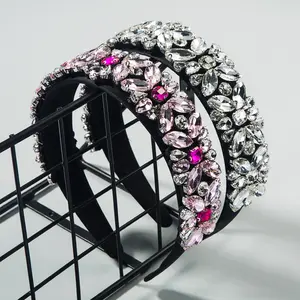 ใหม่แฟชั่นอุปกรณ์เสริมผมBaroque Rhinestone Geometricฟองน้ำแถบคาดศีรษะกว้างเต็มคริสตัลHairband