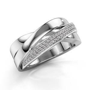 Elegante anello a onda incrociata per donna, design scintillante con intarsi, gioielli alla moda per feste - Product Image 1