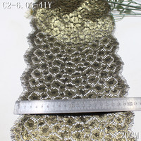 Dentelle Chantilly Française de Luxe Dorée à la Feuille d'Or, Bordure en Dentelle à Cils Noire Douce de 20 cm avec Motifs Floraux en Maille pour Robe de Soirée Haute Couture