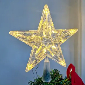 Grosir bintang lima runcing alat peraga Natal transparan bintang puncak lampu baterai dekorasi Natal lampu LED