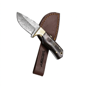 Couteau de poche damas en manche en bois avec gaine en cuir de 6 "cadeau de chasse manuel à haute teneur en carbone 1095 + 15N20 - Product Image 1
