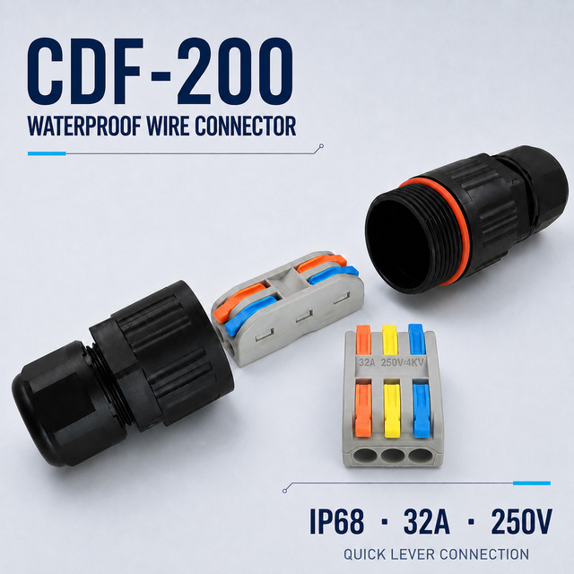 Lever Wire Connector Waterproof IP68 32A 2 3 Pin Junction Box Outdoor Cable Connector for LED Solar Garden Light