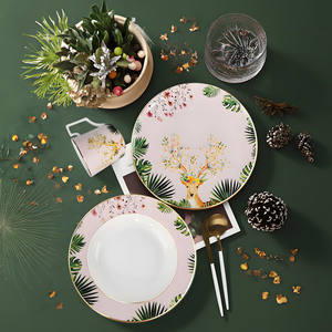 Luxury Gold Rim Reindeer Christmas Plates,Bone China Ceramic <strong>Xmas</strong> Festive Season <strong>Dinner</strong> Plate <strong>Set</strong> with Deer Design - Product Image 5