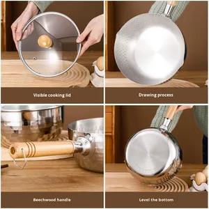 Pentola per Latte Yukihira in Acciaio Inox Stile Giapponese con Manico in Legno, Fondo Piatto, Coperchio in Vetro, Adatta a Tutti i Fornelli, Pentola per Alimenti per Bambini, Pentola per Ammollo - Product Image 4