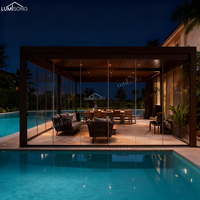 Pergola moderne en aluminium thermolaqué 2x3 3x4 4x6m avec toit à lames orientables intelligentes, bandes LED, écrans ZIP coupe-vent, haut de gamme pour jardin