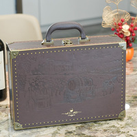 Boîte à vin en bois recouverte de cuir PU de luxe personnalisée, boîte d'emballage pour bouteille de vin, boîte cadeau avec accessoires