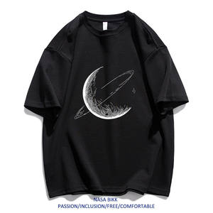 <span class=keywords><strong>Camiseta</strong></span> de Verano Nueva, Informal, de Moda, Holgada, de Manga Corta, Transpirable, con Cuello Redondo, para Hombre, de Algodón de Fibra Larga, con Diseño Estampado de Luna - Product Image 5