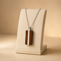 Collier personnalisé OEM en acier inoxydable 316L, pendentif barre verticale avec incrustation de bois naturel, bijoux géométriques pour hommes et femmes
