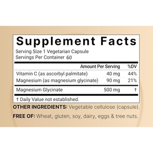 OEM ODM Venta al por Mayor de Glicinato de Magnesio 500mg, 60 Cápsulas Vegetales - Product Image 2