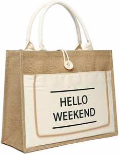 Sac de plage en jute pour femmes, sac de courses réutilisable avec poignée - Product Image 1