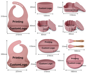 Cấp thực phẩm Silicone trẻ mới biết đi trẻ em Bộ đồ ăn trẻ em Đồ ăn thức ăn hút bé BIB tấm bát muỗng nĩa đặt - Product Image 2