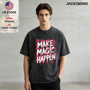 T-shirt Oversize Rosa Lavato 'Make Magic Happen' Stile Streetwear Retrò, Maglietta Hip Hop a Maniche Corte, Disponibile all'Ingrosso da Magazzino Locale USA - Product Image 1