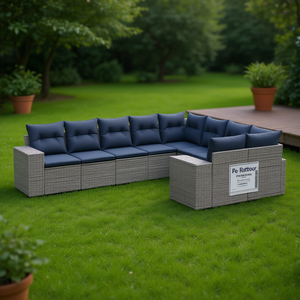 Ensemble de canapé de jardin en polyrotin gris Pe Rattour 9 pièces avec coussins, mobilier d'extérieur au design contemporain - Product Image 2