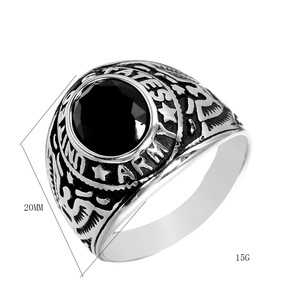 Anello in Vetro con Aquila Retrò Stile Soldato Americano, Pietra Naturale Incastonata Rossa Blu Nera, Smeraldo, Vendita Diretta dalla Fabbrica - Product Image 5