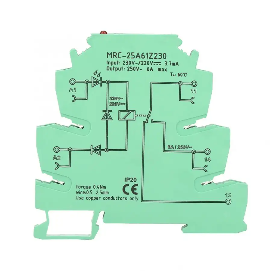 MRC-25A61Z230 PLC 전자기 접촉 인터페이스 릴레이 모듈 입력 230VAC/220VDC 1NO 1 NC 전자기 릴레이 PLC 릴레이