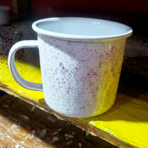 White Speckled Enamel Coffee Mug Metal Camp <b>Cup</b> Custom Printed Drinking Mug for Office <b>Camping</b> Travel - Product Image 1