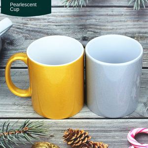 Manufacturer Wholesale Pearl <b>Light</b> Round-Handle Gold Silver Pearl-Luster Image-Coated Heat-Transfer Ceramic Mugs for Household - Product Image 3