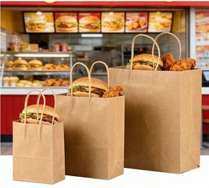 Venta de Fábrica, Bolsa de Papel Kraft Ecológica Marrón y Blanca, Color Personalizado, Bolsa para Llevar Comida Rápida de Restaurante y Café - Product Image 6