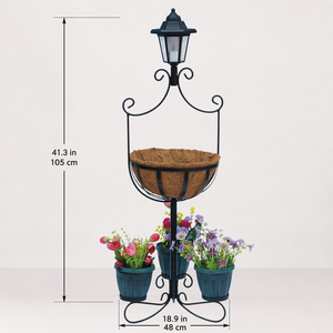 Support <span class=keywords><strong>de</strong></span> <span class=keywords><strong>pot</strong></span> <span class=keywords><strong>de</strong></span> fleurs solaire avec <span class=keywords><strong>grand</strong></span> panier en coco, trois pots <span class=keywords><strong>de</strong></span> fleurs, structure en fer recourbé, revêtement en poudre, décoration <span class=keywords><strong>de</strong></span> jardin et <span class=keywords><strong>de</strong></span> patio pour tous les jours - Product Image 2