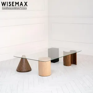 Современная мебель WISEMAX для гостиной, квадратный стеклянный журнальный столик с деревянной основой, центральный столик в скандинавском стиле с деревянными ножками