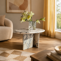 Table Basse Ovale Moderne en Marbre Calacatta Violet Naturel, Écologique, Durable, Unique, avec Veinage Violet et Noir, pour Salon