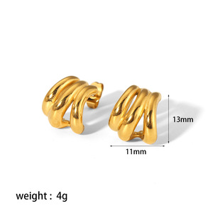 ต่างหูแบบห่วง 18K ทองคำสแตนเลส ดีไซน์เรขาคณิตสามเส้น สำหรับผู้หญิง เครื่องประดับแฟชั่น - Product Image 3